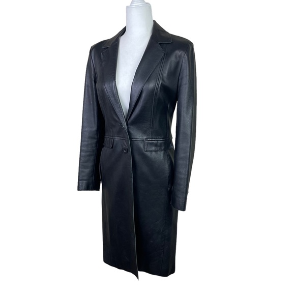 Poleci Lamb Leather Long Fitted Fully Lined Trench Coat Black Size S - Picture 4 of 13
